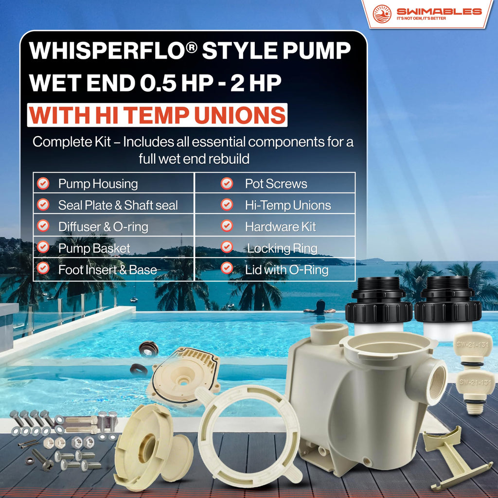 Swimables Complete Wet End Replacement Compatible with Pentair Pool Pump 357149 | Works on All Whisperflo's 0.5 HP - 2 HP | Includes Pump Housing, Hardware Kit, Seal Plate and More | Made in USA