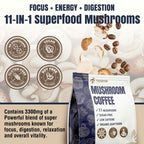 Mushroom Coffee, 11 Superfood Mushrooms includes Lion's Mane, Reishi, Chaga & Ashwagandha, Instant Mushroom Coffee Organic for Energy, Memory, Digestion & Detox, Low Caffeine & Sugar Free, 5.3oz