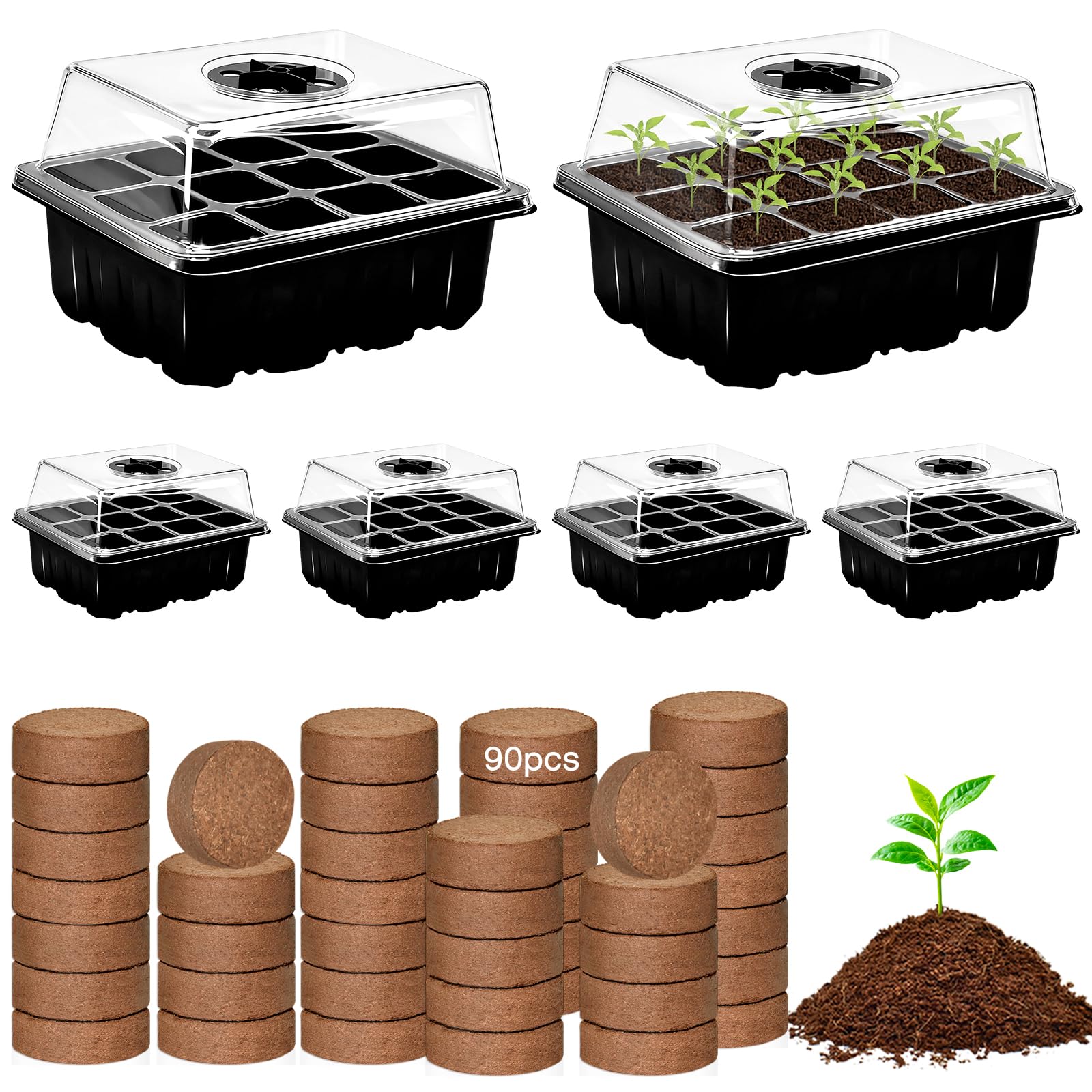 ZeeDix 6 Set Seed Starter Tray Kits with 90 Pack Coco Coir Pellets