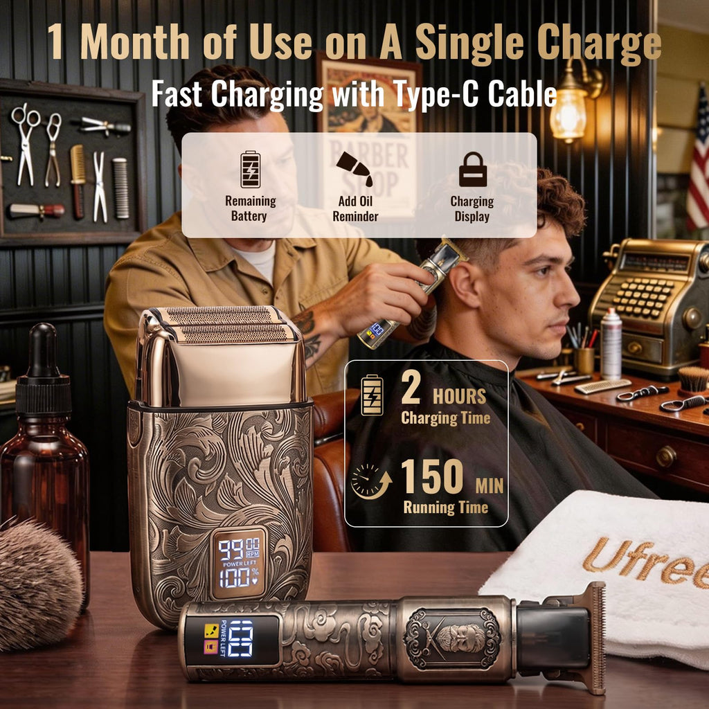 Ufree Electric Foil Shaver and Beard Trimmer Men, Electric Shavers Razor Hair Clippers for Mens Rechargeable Cordless, Mens Grooming Kit with 4 Guards, Close Shave, Gifts for Men