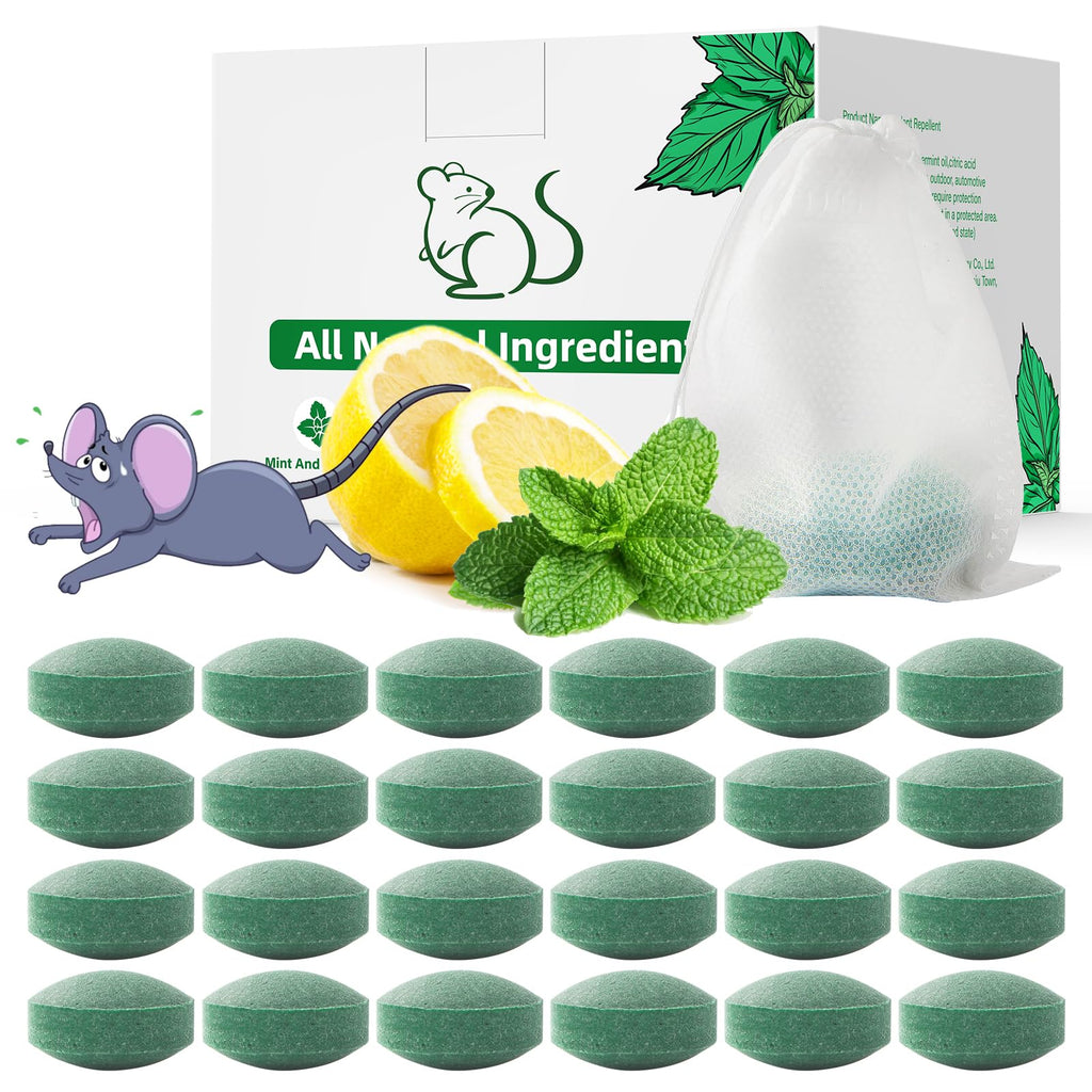 Pest Rodent Repellent, 24 Pack Peppermint Oil Repellent for Mouse Rats Spider Roach Ant Squirrel Pest Control Indoor & Outdoor, Natural Mice Deterrent Replace Trap Poisoning Family & Pet Safe Green