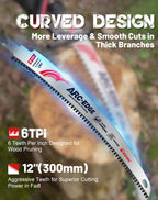 EZARC Japanese Teeth Reciprocating Saw Blades 12 Inch, Arc Edge Wood Pruning Saw Blades 6TPI for Tree Trimming, Wood Cutting, 3 Pieces