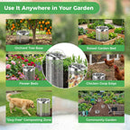 2 Pack Worm Composter Worm Bin, Stainless Steel Inground Compost Bin with Handle, Metal Worm Composting System for Kitchen Food Waste Recycling, Outdoor Garden Vermicomposting Bin w/Lid, Easy Install