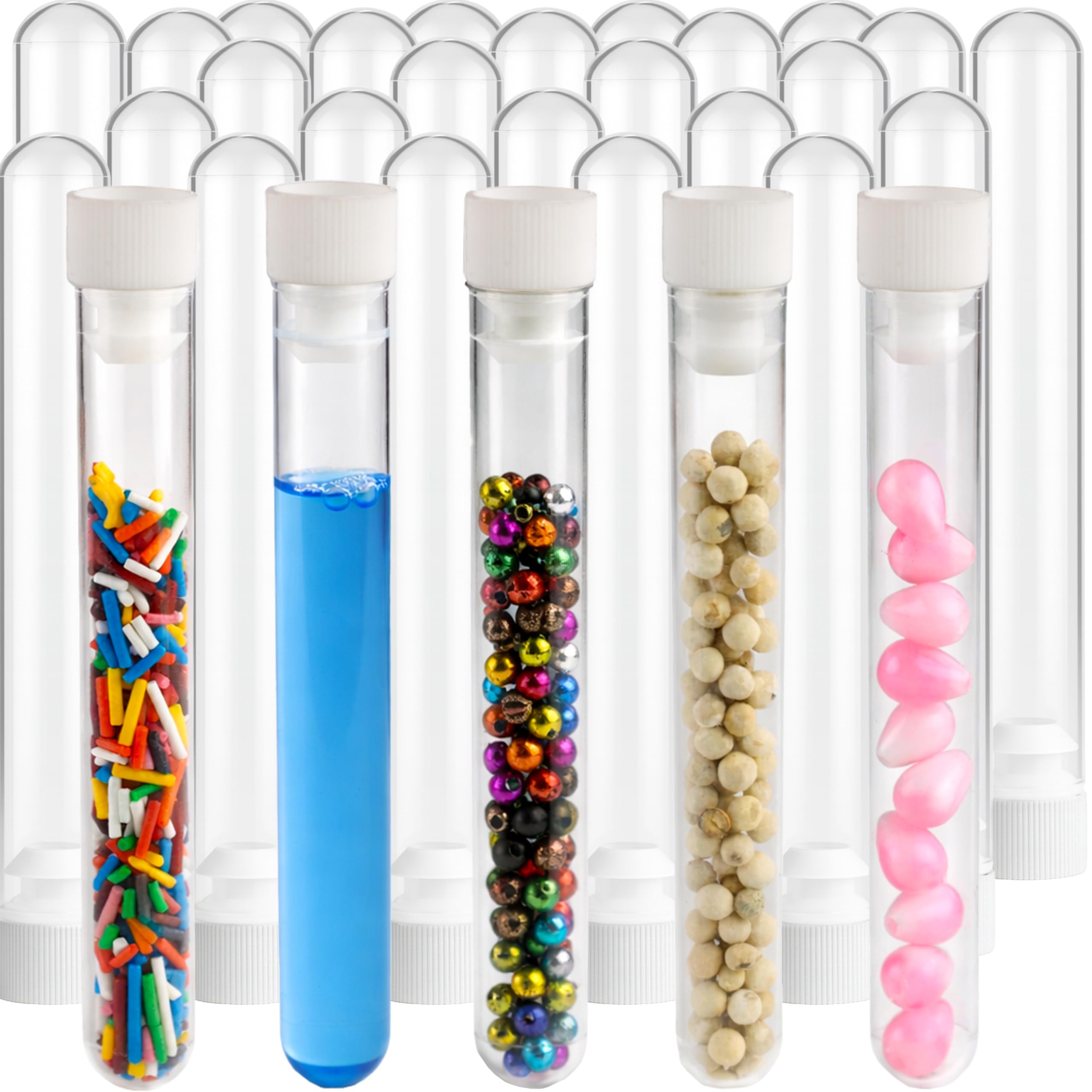 Berenti 25 PCS Plastic Test Tubes with Caps (10 ml) - Clear Test Tubes with (4.3"L x 0.5"W) for Scientific Experiments, Sample Testing, Home & Party Décor and as Storage Container for Beads, Powder
