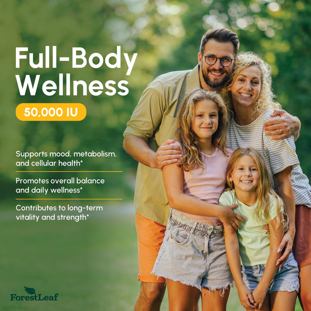 ForestLeaf Vitamin D3 50,000 IU | VIT D - VIT D3 Vitamin D Supplement for Women and Men | Bone Health, Teeth, Immune Support | Easy to Swallow Pills | High Potency WEEKLY Dose, 4-Year Supply, 240 Caps