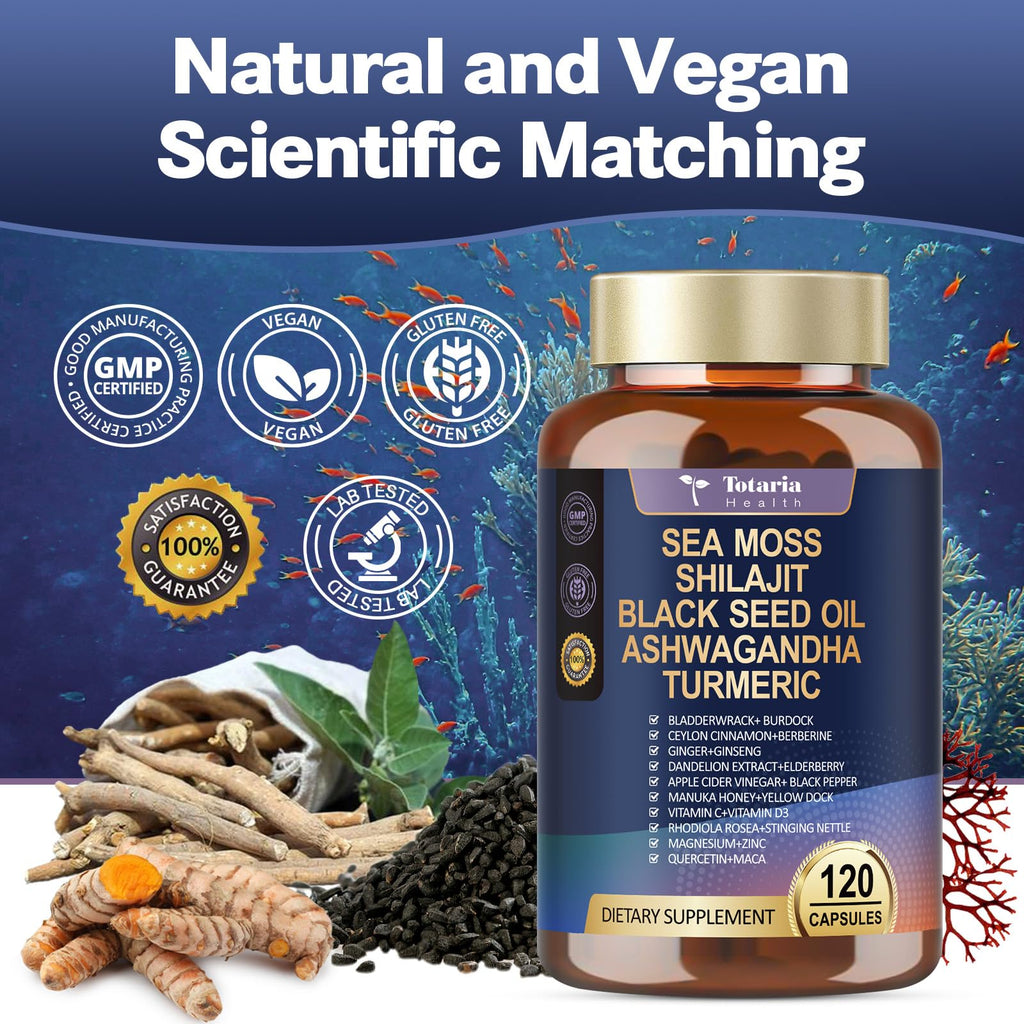 25-in-1 Sea Moss Capsules, 120 Capsules per Bottle, 2 Bottles