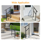 Hand Rails for Outdoor Steps, 2-5 Steps Wrought Iron Handrails for Outdoor Steps, Stair Railing for Porch, Home, Garden, Indoor, Staircase Handrails for Wooden, Cement, Brick, Marble (5 Steps)