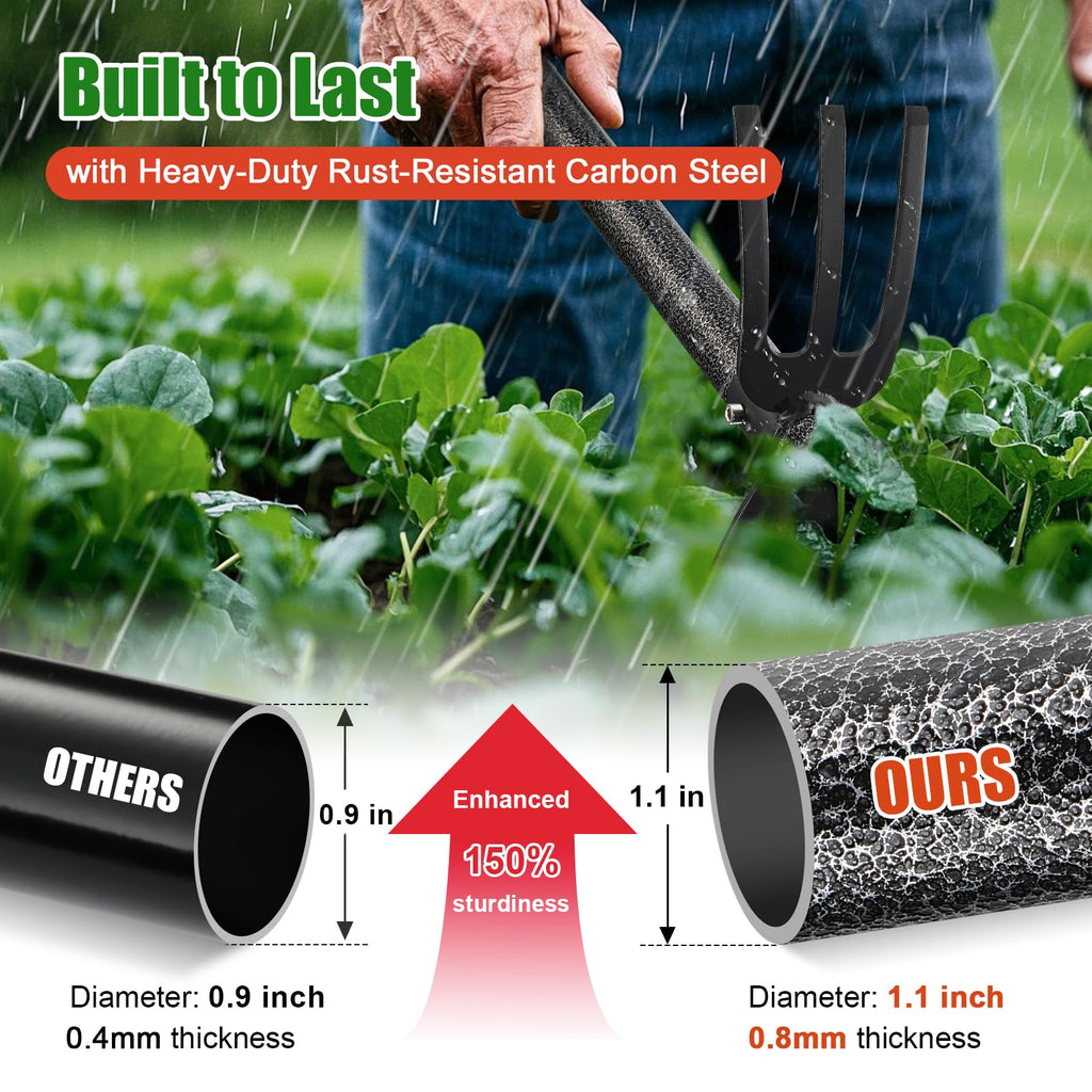Garden Hoe with 3-Tine Cultivator Rake, 2-In-1 Carbon Steel Sharp Weeding Tool with 60 " Long Handle For Weed Removal, Soil Loosening, Planting,Cultivating In Raised Flower Beds,Vegetable Gardens