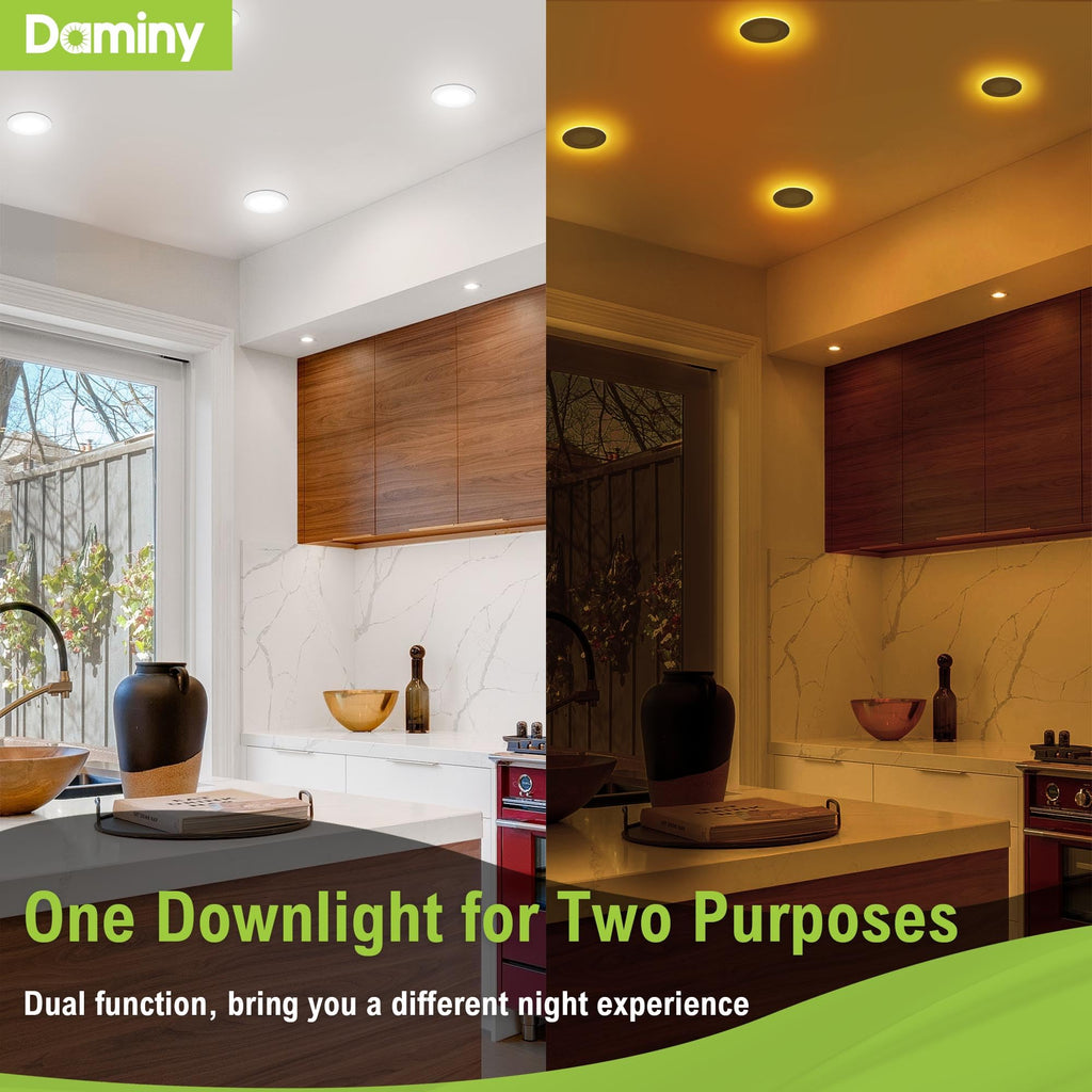 DAMINY 12 Pack 6 Inch 5CCT LED Recessed Light with Night Light,Ultra-Thin,Canless recessed Lighting 6 in,12W=110W,1000LM,Dimmable Wafer Lights,ETL Certificated
