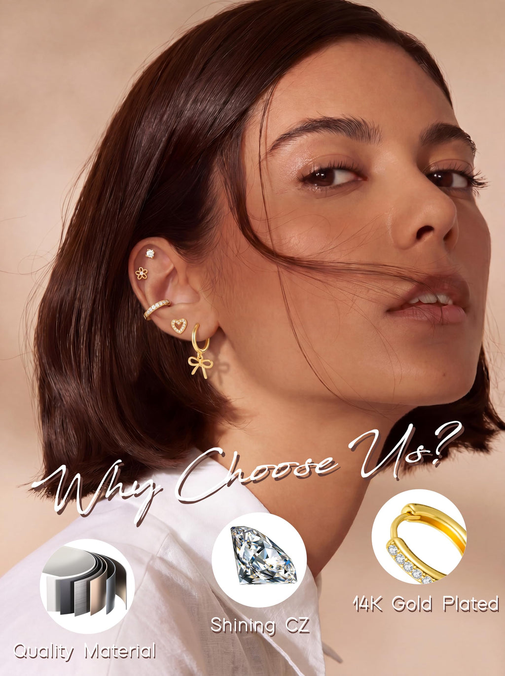 PARIVEA 12 Pairs Small Stud Hoop Earrings Set for Women - 14K Gold Plated Huggie Hoops Hypoallergenic Earring Cute Dainty Flower Heart Stud Earrings for Jewelry Gift, GOLD