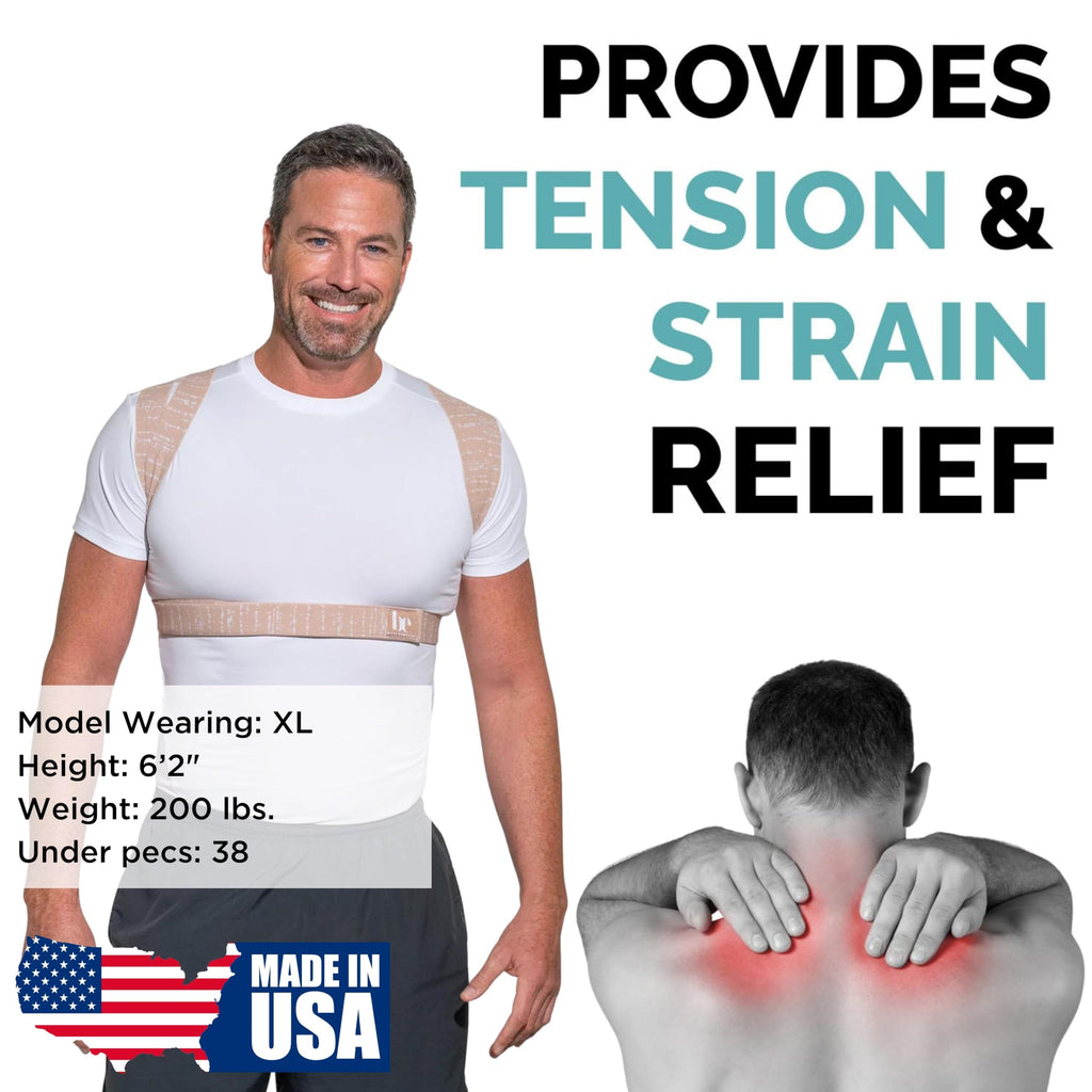 BackEmbrace Posture Corrector for Women and Men - Made in USA - Slim and Adjustable Shoulder Brace - Back Brace for Back Pain Relief - Sand Drizzle M/L
