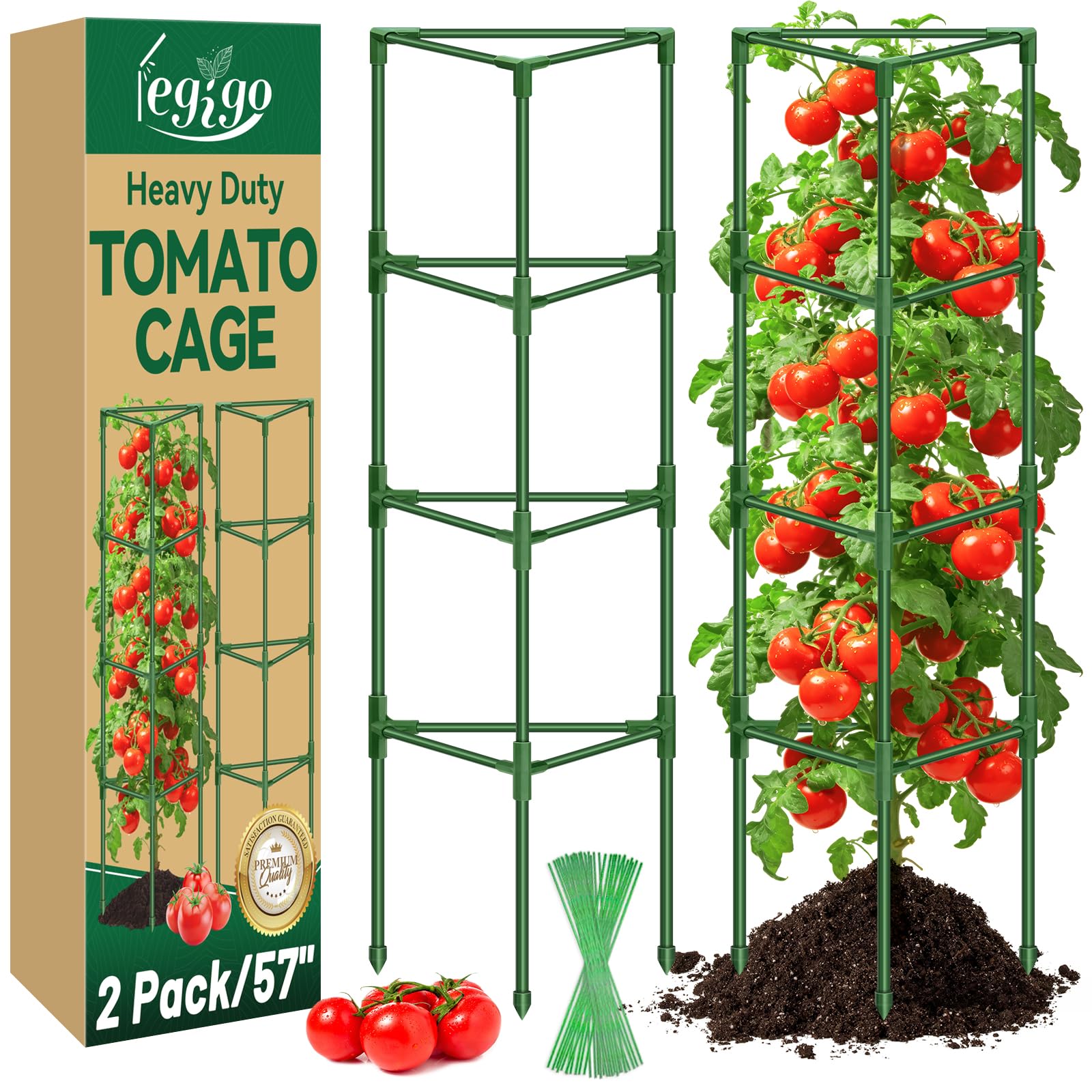 Legigo 2 Pack 57 Inch Tomato Cage for Garden, Heavy-Duty Tomato Trellis Plant Support Stakes, Adjustable Garden Trellis Plant Cage for Climbing Plants Peppers Outdoor Raised Garden Bed and Vegetables