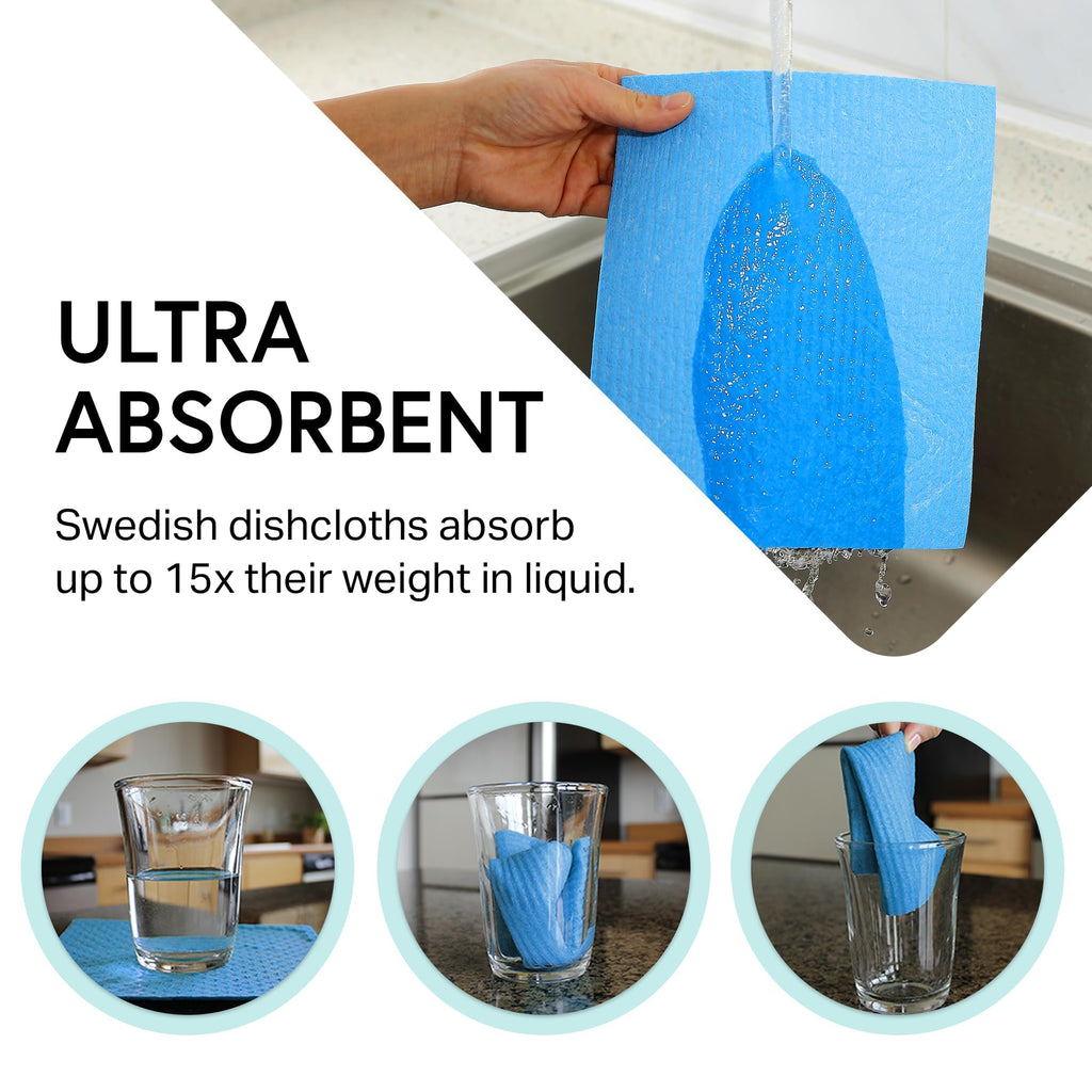 Swedish Wholesale Dishcloths Reusable 8" x 7" Sponge Cloths, Bulk 10 Pack of High Absorbent Cellulose Dish & Kitchen Cleaning Hand Towels, Wring to Dry & Machine Wash, Odor Resistant, Purple
