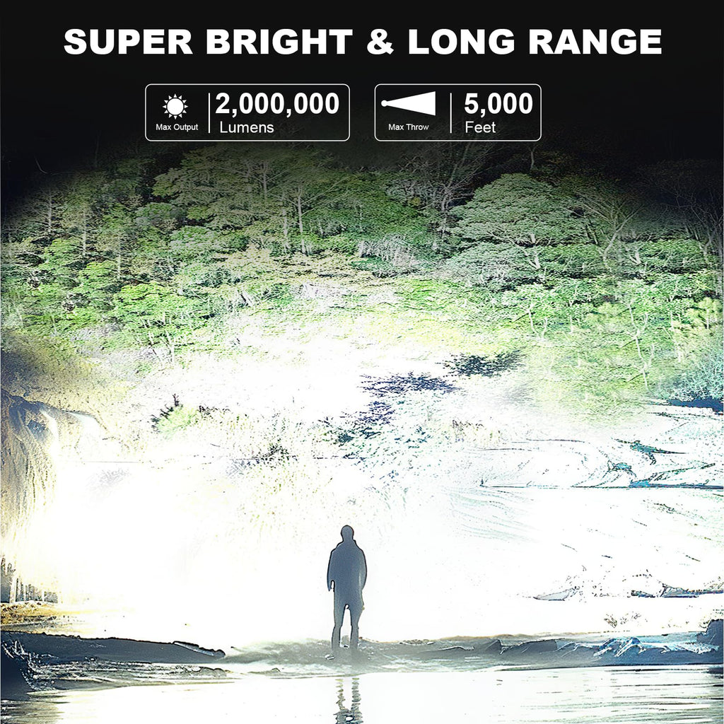 MIXILIN Rechargeable Spotlight 2,000,000 Lumens, Super Bright LED Spotlight Flashlight Outdoor with COB Light & Foldable Tripod, 10000ɱAh Long Lasting Large Handheld Spot Light for Boating Camping
