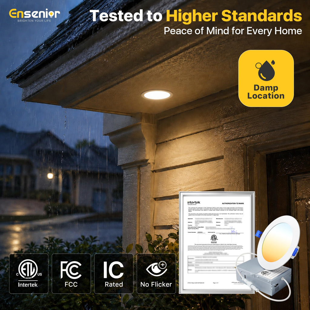 Ensenior 12 Pack 4 Inch LED Recessed Ceiling Light, Dimmable, 2700K-5000K 5CCT, 750LM 9W 120V, High Brightness Canless Wafer Downlight - ETL&FCC&IC