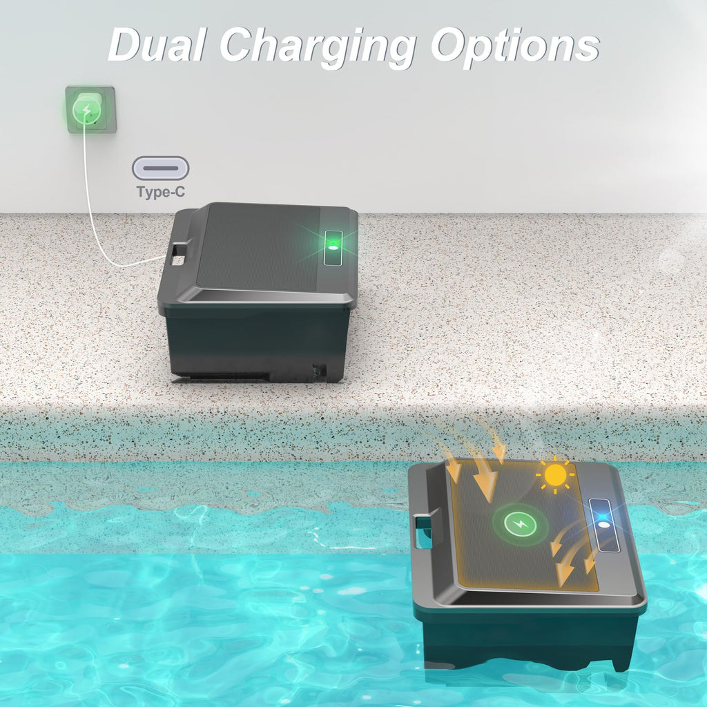 2026 Upgraded Solar Powered Robotic Pool Skimmer Surface Cleaner Dual Charging Options Smart Obstacle Avoidance 24/7 Continuous Cleaning Ideal for Above Ground Pool -APP Support