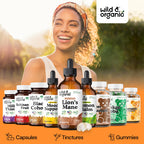 Wild & Organic Lions Mane Liquid Drops - Brain & Focus Support - 84-Day Supply - Lion's Mane Mushroom Supplement - Hericium Erinaceus Mushroom Drops - Sugar & Alcohol-Free Extract Tincture - 4 fl oz