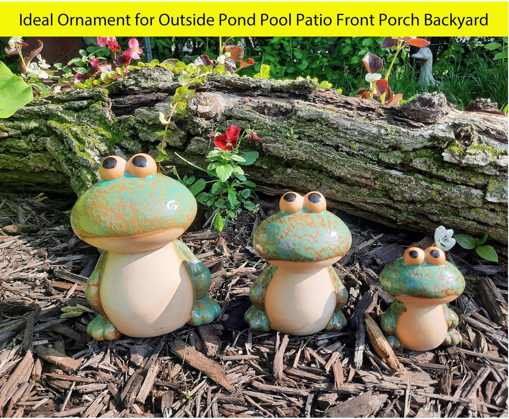 DIY Hub Ceramic Frog Garden Decor Set of 3 - Funny Cute Frog Lawn Ornaments, Outdoor Pond Patio Statues for Yard, Front Porch, Backyard Decor (Dad, Mom & Baby Frogs)