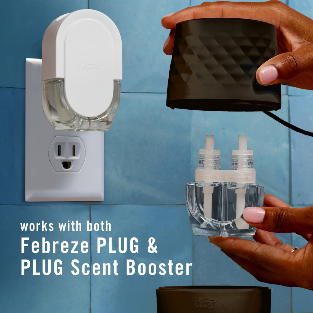 Febreze Plug Scent Booster Starter Kit, Black, Oil Diffuser, Air Freshener Plug in, Continuous Scent Device + 2 Hawaiian Aloha Refill