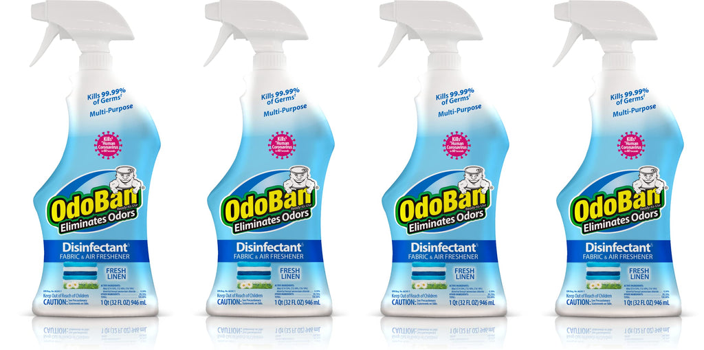 OdoBan Ready-to-Use Disinfectant and Odor Eliminator, Set of 4 Spray Bottles, 32 Ounces Each, Fresh Linen Scent