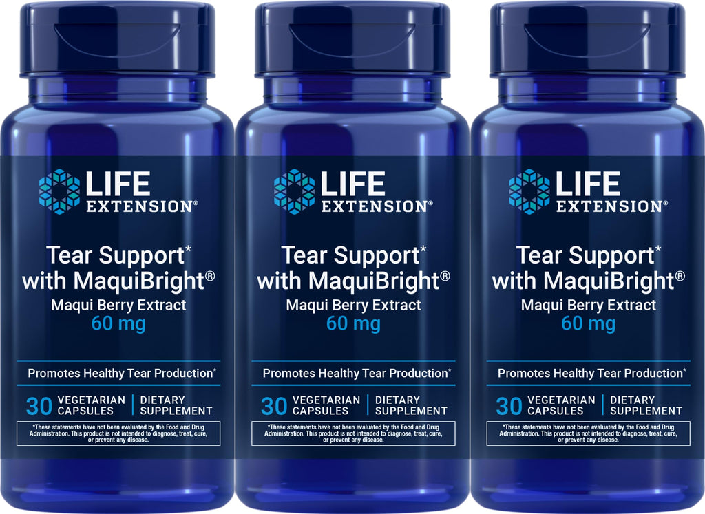 Life Extension Tear Support with MaquiBright 60 mg, 30 Vegetarian Capsules (Pack of 3)