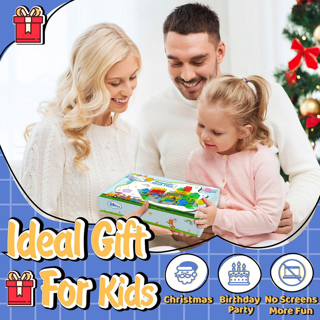 Magnetic Tiles - Road Set, Magnetic Building Blocks, Preschool Montessori Toys Gift for 3+ Year Old Boys and Girls, Sensory Travel Toys for Kids Aged 3-5 and 4-8, Ideas for Toddler with Autism