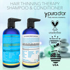 PURA D'OR Hair Thinning Therapy Biotin Shampoo and Conditioner Set, CLINICALLY TESTED Effective Results, Hair Thickening Products For Women & Men, Natural Routine, Color Safe, 16oz x2