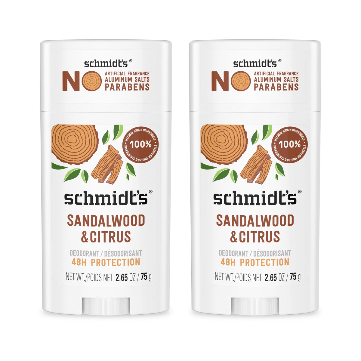 Schmidt's Aluminum Free Natural Deodorant Sandalwood & Citrus 2.65 oz 2 ct