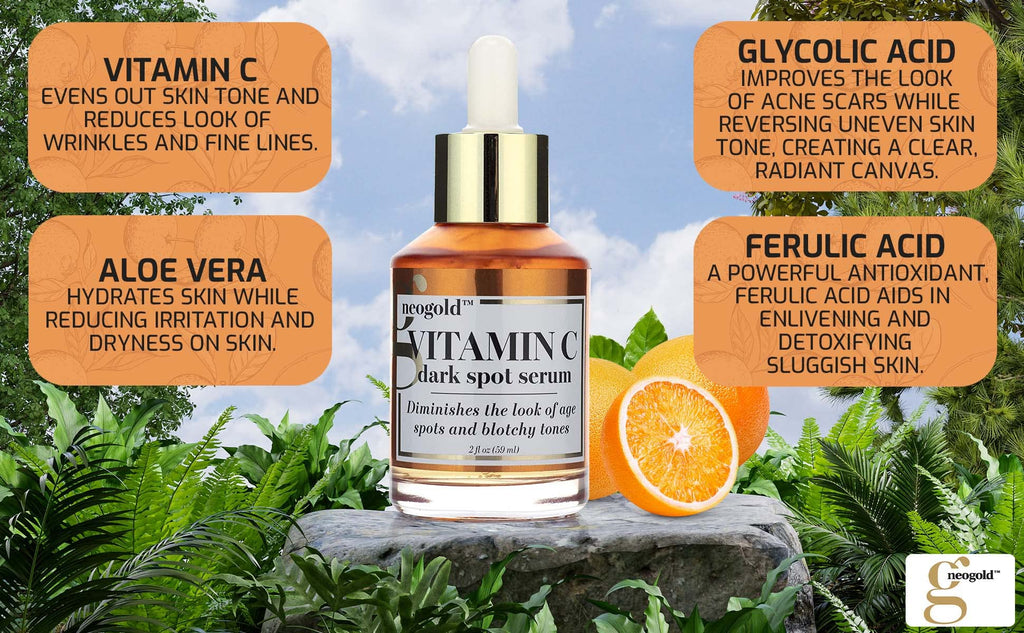 Neogold Brightening Vitamin C Face Serum Anti Aging Eye Serum | Fragrance Free Potent Vitamin C Face Moisturizer Facial Serum For Women, Acne, Dark Spot Treatment, Wrinkles, Uneven Skin Tone, 2 Fl Oz