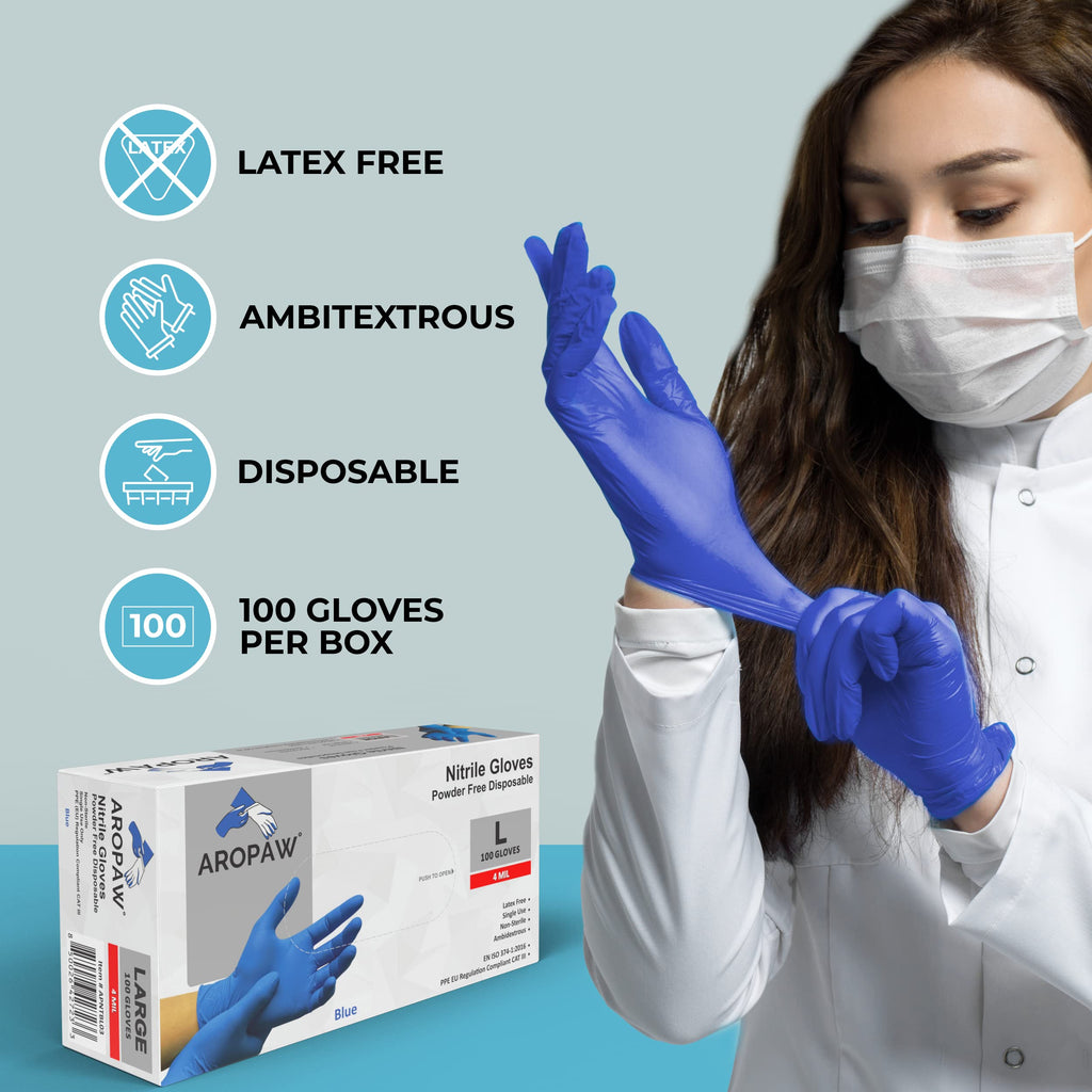 AroCare Nitrile Gloves, Disposable Gloves, Comfortable, Powder Free, Latex Free | 100-1000 (Medium, Case)