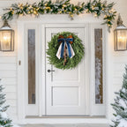 Christmas Decor, 22" Norfolk Pine Christmas Wreath with Bells and Ribbon