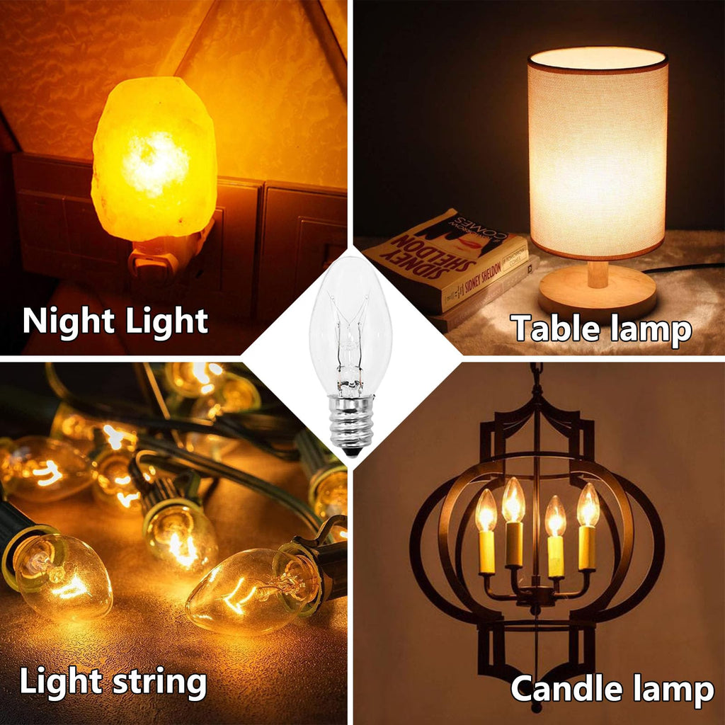 PaeorRorL 15 Packs Night Light Bulbs 7 Watt E12 Base C7 Clear Light Bulbs