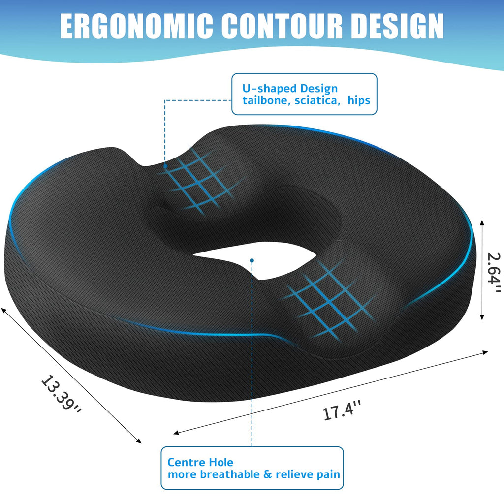BlissTrends Donut Pillow Seat Cushion,Donut Chair Cushions for Postpartum Pregnancy & Hemorrhoids,Tailbone Pain Relief Cushion,Memory Foam Lifting Cushions for Office&Home Chairs (Black)