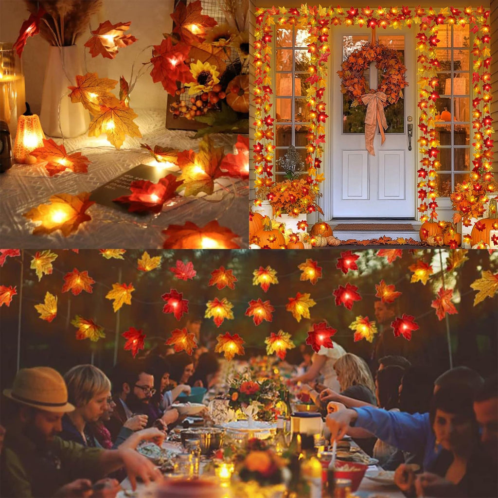 Runleo 4 Pack Fall Decorations Maple Leaf Lights Garland Total 40 ft 80 LED