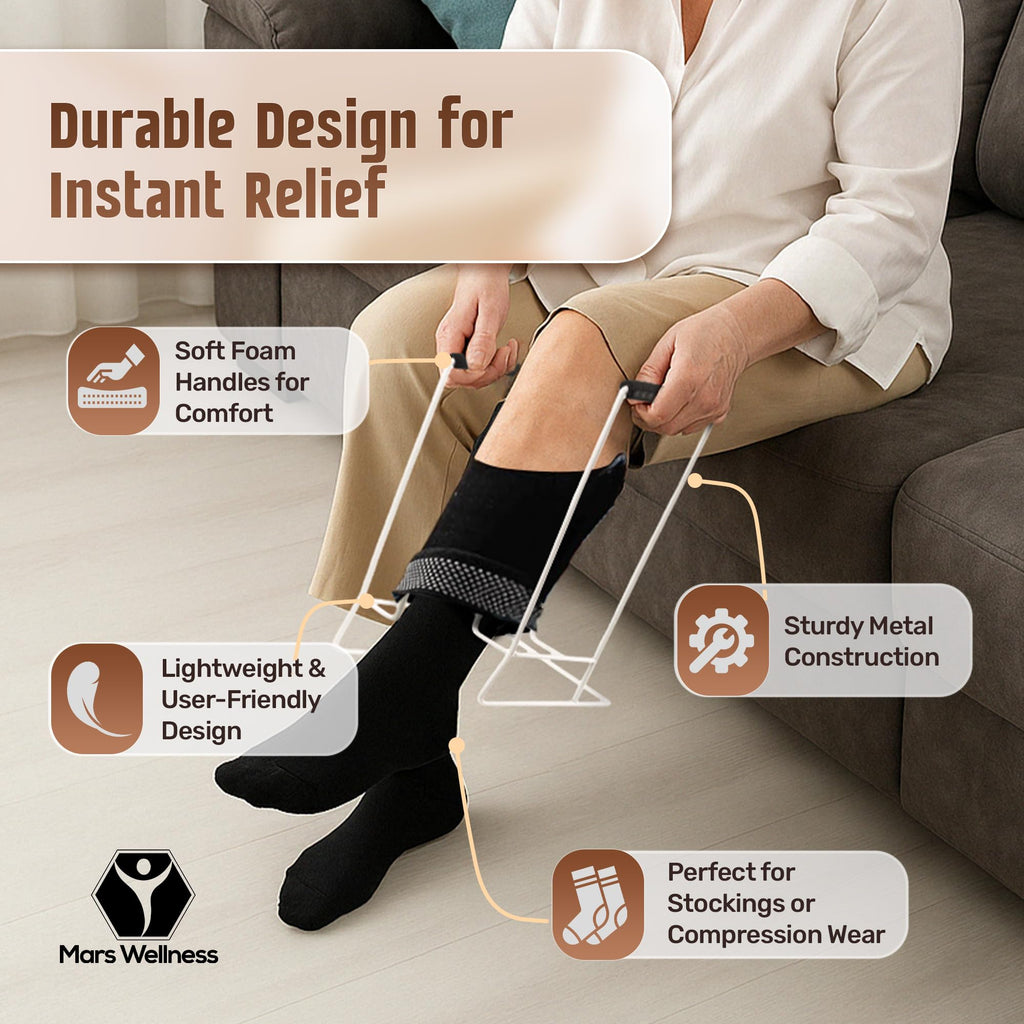 Stocking Donner Sock Aid Tool for Compression Socks Men or Women - Strong Metal Design with Soft Foam Grips - Dressing Aid Hip Kit for Easy Use with Stockings and Compression Socks - Regular
