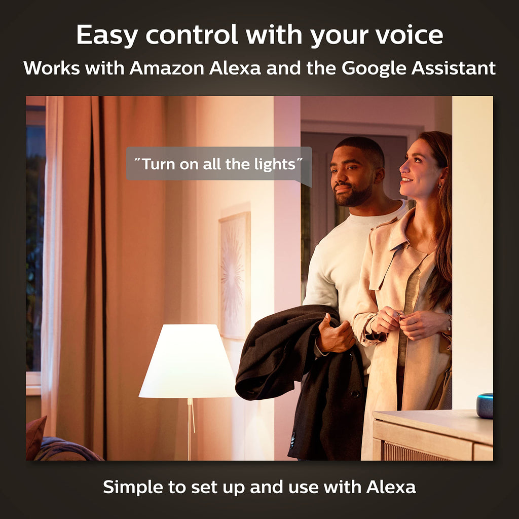 Philips Hue Smart LED A19 Bulb 1-Pack, Warm White Light 2700K, E26 Base, 10.5W, 1100 Lumens, Dimmable, Works with Alexa, Google Assistant, and Apple Home
