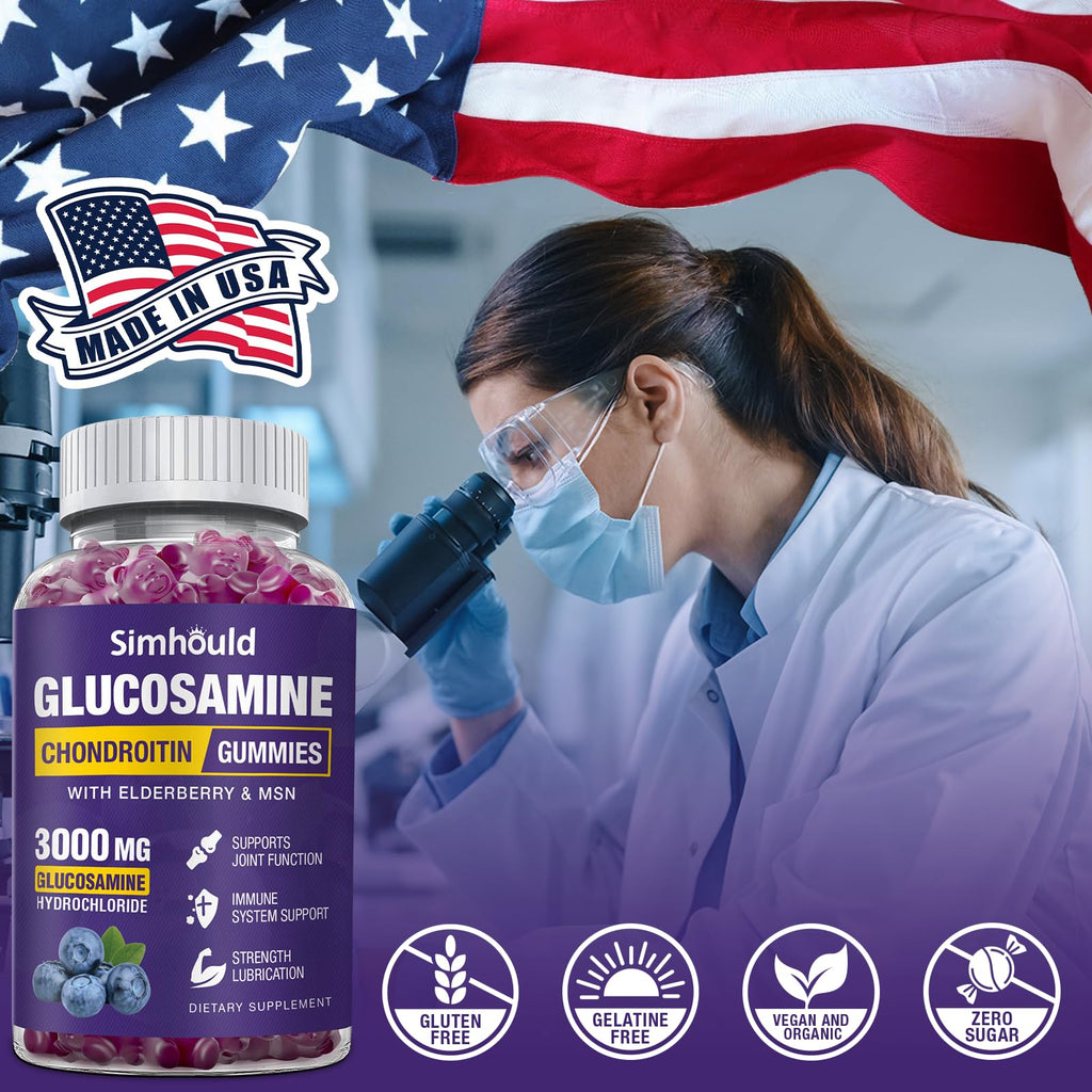 Simhould Glucosamine Chondroitin Gummies - 3000MG Extra Strength Joint Support Supplement with MSM & Elderberry, Flexibility, Antioxidant Immune Support Gummy for Adults, Men & Women