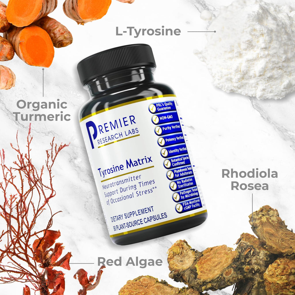 Premier Research Labs Tyrosine Matrix - L Tyrosine Supplement, L-tyrosine 944mg Capsules for Adults, Amino Acid Pills with Red Algae & Rhodiola Rosea - 90 Vegetarian Capsules