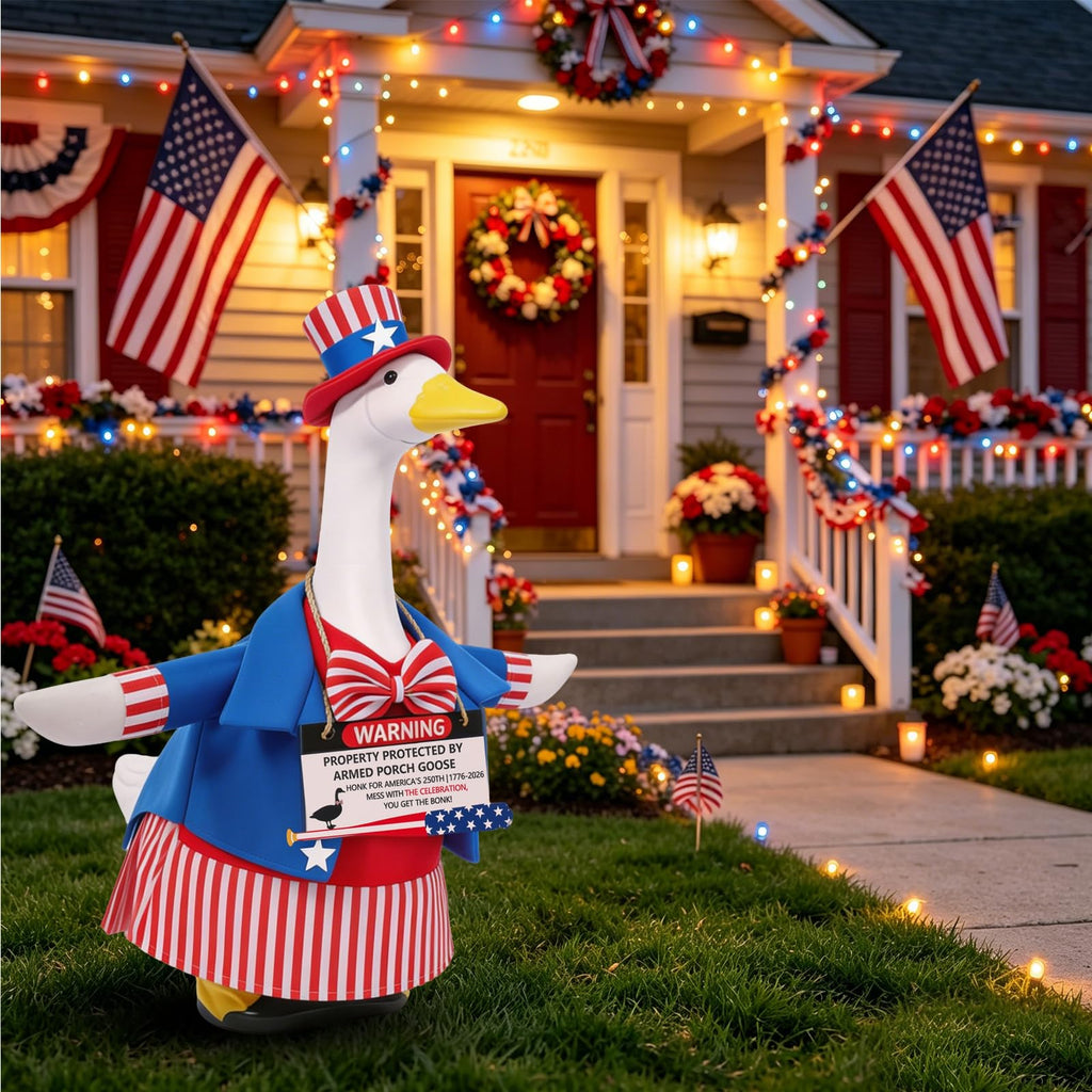 EIHFHIE 250th Independence Day Porch Goose Outfit for 23 Inch Goose Statue