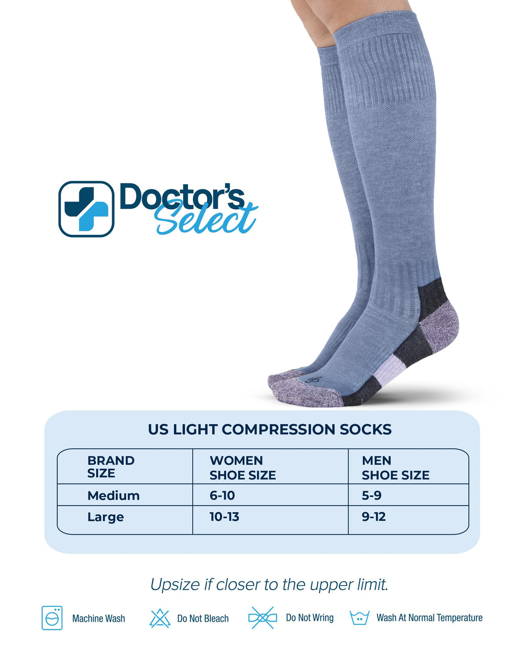 Doctor's Select® Bamboo Viscose Light Compression Socks for Women & Men - 3 Pairs, Knee High Comfort and Support, 8-15 mmHg Compression Socks Women, Gray, Blue, Rose