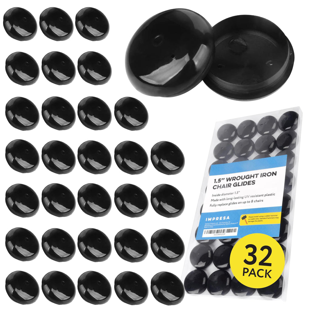 IMPRESA 32 Pack of 1.5 Patio Furniture Glides/Feet/Caps for Wrought Iron Outdoor Furniture “ Protect Your Floor Surfaces from Scratches, Replacement for Eight Chairs