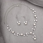 Enrwin Luxury Cubic Zirconia Aurtrian Crystal Pearl Floral Necklace Dangle Earrings Link Bracelet Set Wedding Bridal Jewelry Set Birthday Gifts for Her, Style2-Clear-Silver Plated