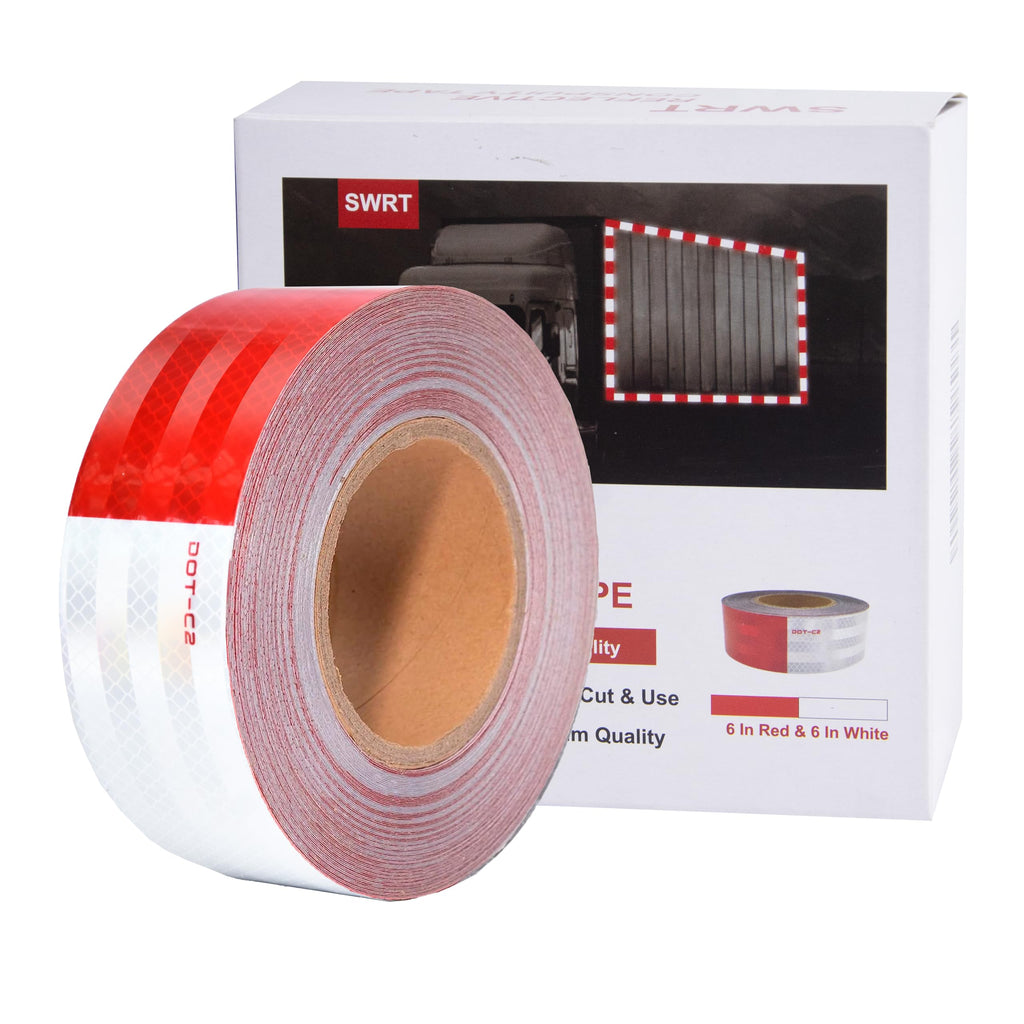 SWRT DOT-C2 Reflective Tape 2 Inch x 30 Feet Red White Reflective Tape Outdoor Waterproof Conspicuity Strong Adhesive Reflector Tape Warning Safety Tape for Vehicles Trailers Boats Signs