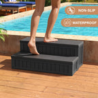 WTFGO Plastic Hot Tub Steps with Storage, Spa Steps Outdoor Stairs, 36.6 Inches Long - Non-Slip All Weather Top & Feet, 32 Gallon Capacity, Waterproof for Porch/RV/Deck, Sturdy Plastic Frame, Black