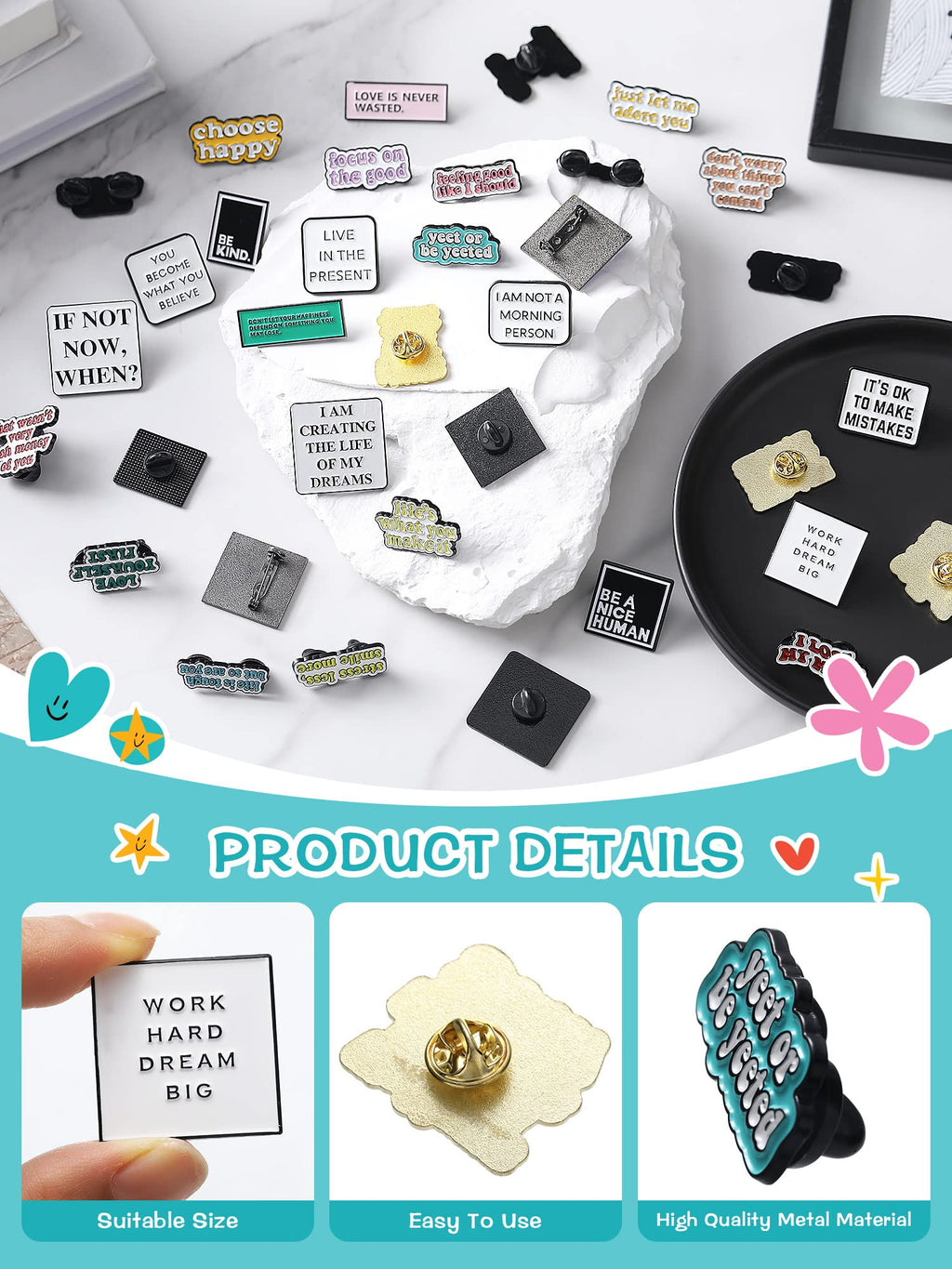 Kajaia 35 Pcs Enamel Pins Bulk Lapel Pins Alloy Brooches Backpack Badges Brooch for Friends Clothing Decor