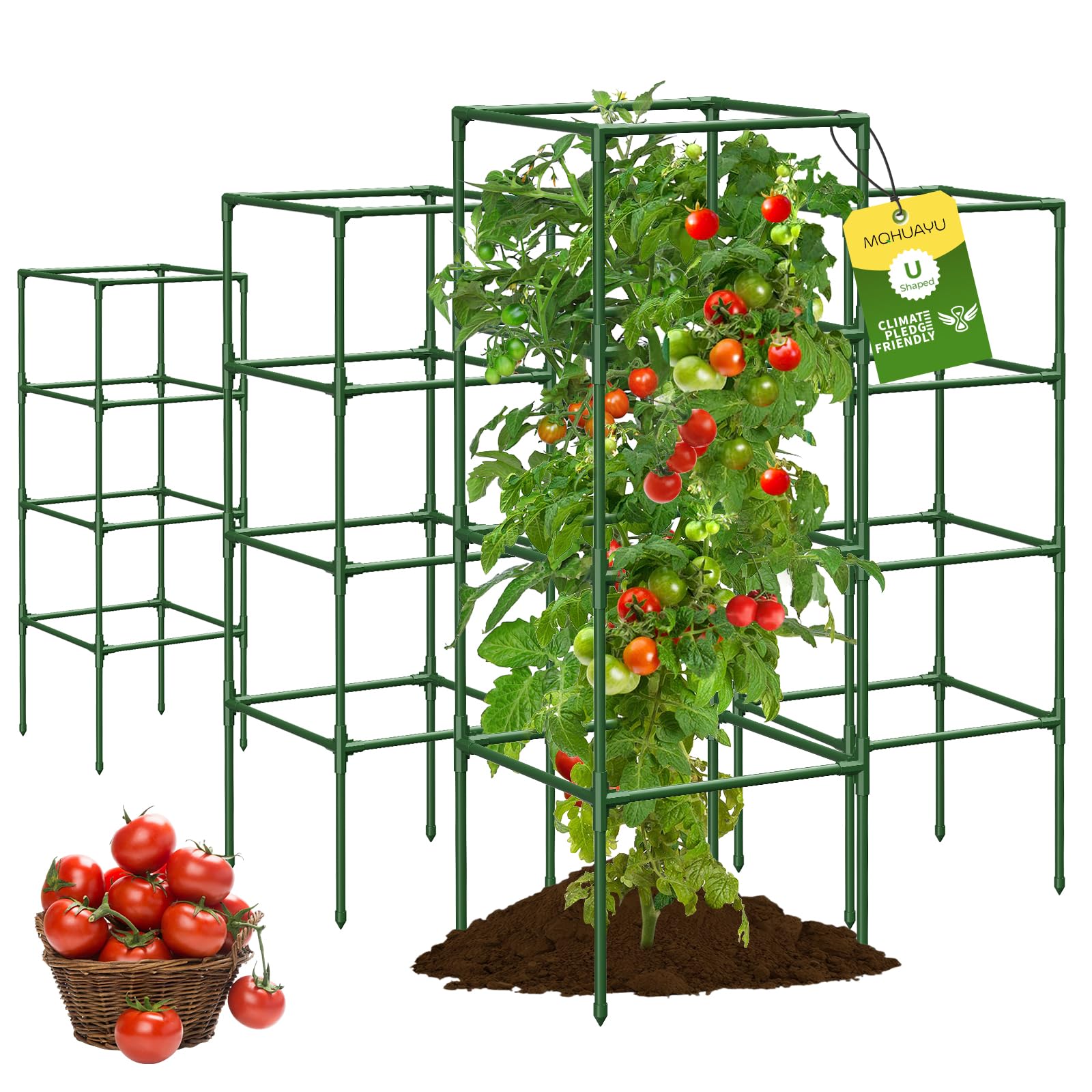 MQHUAYU 4 Pack Tomato Cage for Garden Support, 43 inch Tall Adjustable Plant Support Stakes, Tomato Trellis Extra Bold for Climbing Vegetables Plants Flowers