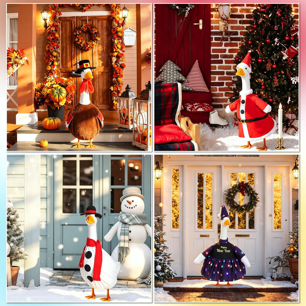 Aliceset 16 Set Holiday Porch Goose Outfits Summer 4th of July Fall Halloween Christmas Season Costumes for 23" Goose Patio Yard Decor