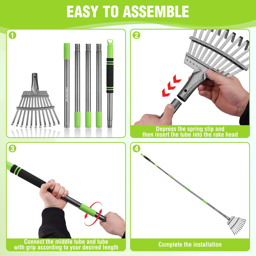 WORKPRO Rake, Small Rake for Leaves with 72” Adjustable Long Handle