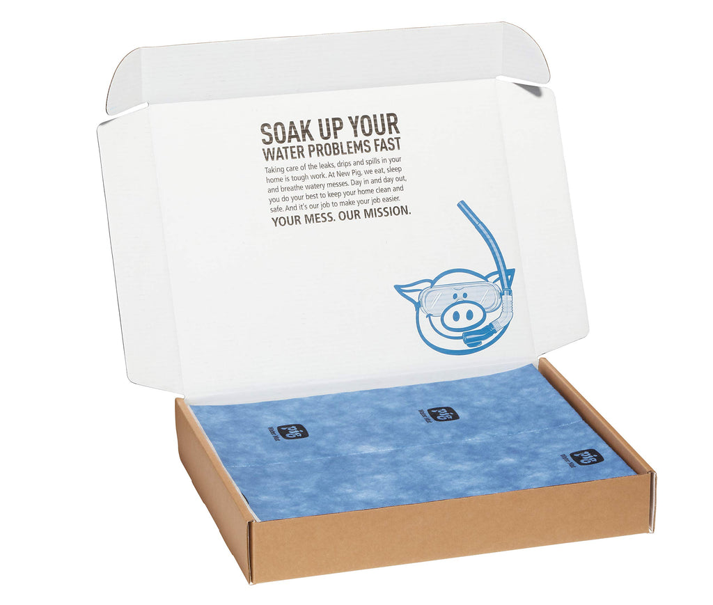 PIG Water Absorbent Mat | Reusable | 10 Pack | 15" W x 19" L | Blue and Black | PM50479