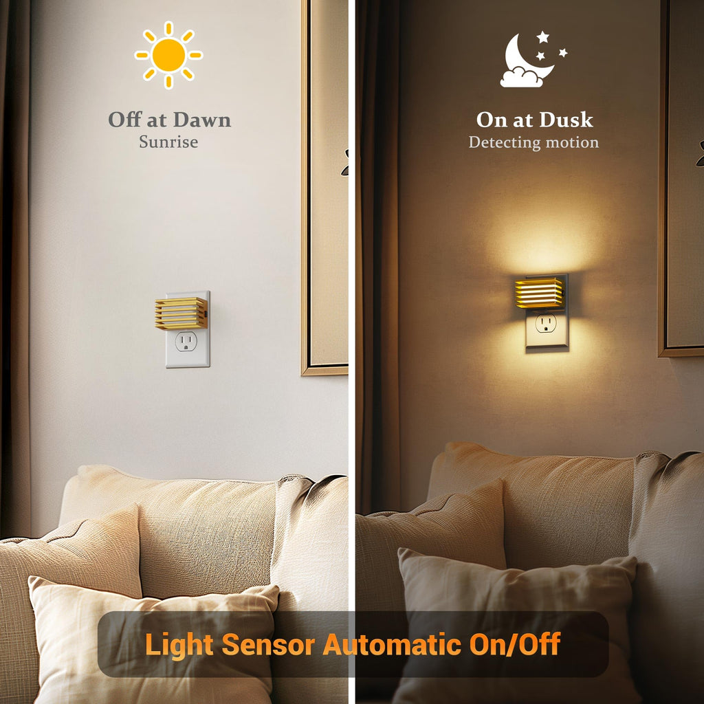 JandCase LED Night Light, Gold Night Lights Plug into Wall with Dusk to Dawn Sensor, Dimmable Plug in Night Light [2 Pack], Adjustable Brightness, 3000K Soft White Nightlight for Bedroom Bathroom